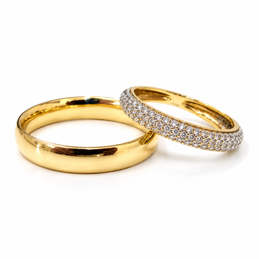 19A110-4LQ + 23CHA124LQ  Set de argollas matrimoniales en oro de 14 Kilates