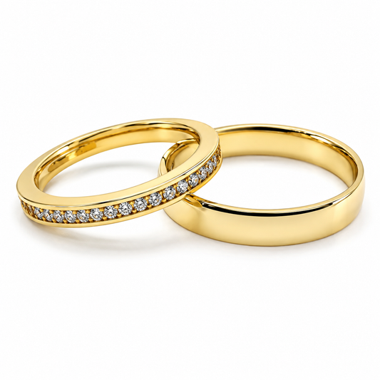 19A110-4LQ + 23CHA261LQ  Set de argollas matrimoniales en oro de 14 Kilates