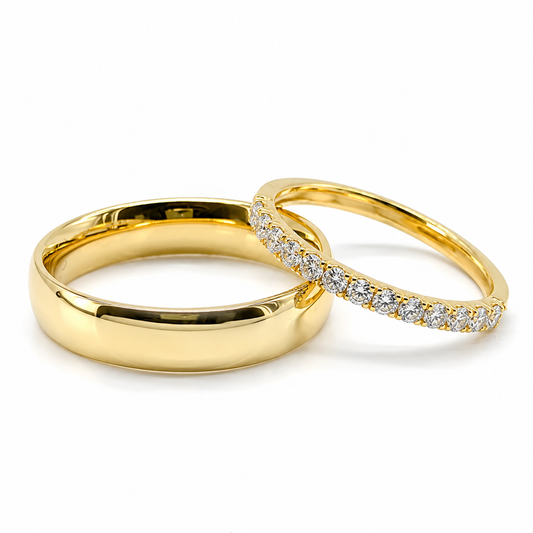 19A110-4LQ+23CHA2793LQ Set de argollas matrimoniales en oro de 14 Kilates
