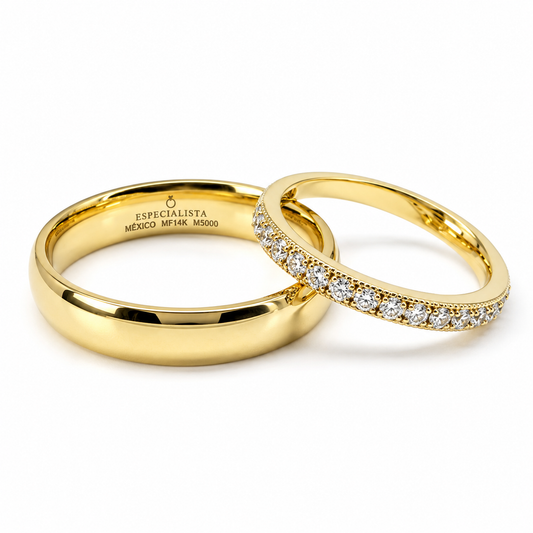 19A110-4LQ + 23CHA539LQ Set de argollas de matrimonio en oro amarillo de 10 o 14 Kilates.