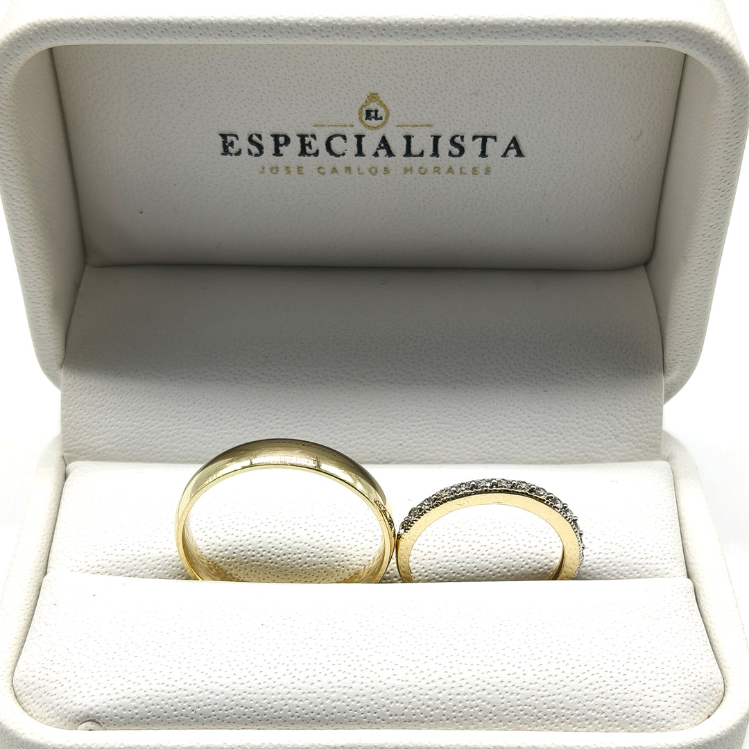19A110-4LQ + 23CHA539LQ Set de argollas de matrimonio en oro amarillo de 10 o 14 Kilates.