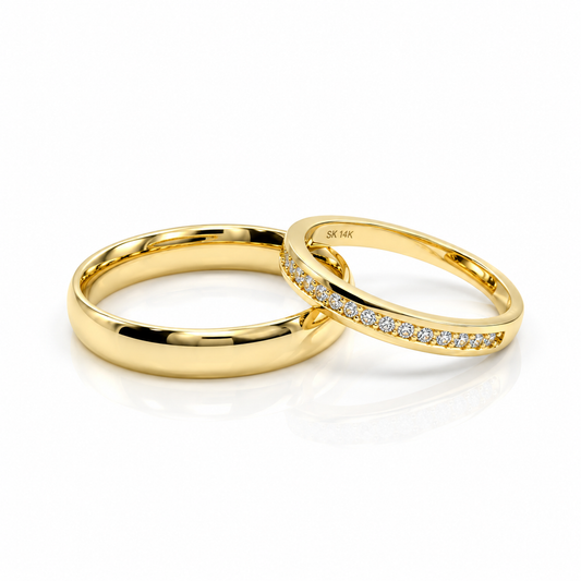 19A110-4LQ + 23CHA597LQ Set de argollas matrimoniales en oro de 10 ó 14 Kilates