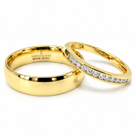 19A110-5LQ + 22CHA121708LQ Set de Argolla de Matrimonio y Churumbela en oro amarillo de 14 Kilates montado en diamantes naturales