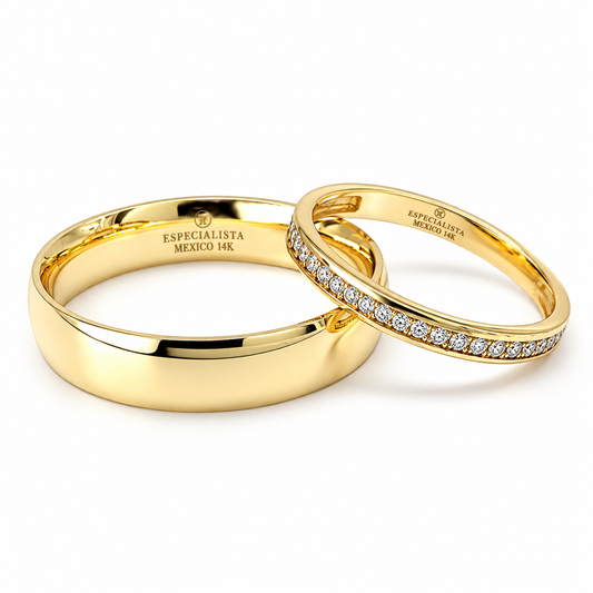 19A110-5LQ + 23CHA659LQ  Set de argollas matrimoniales en oro de 10 o 14 Kilates