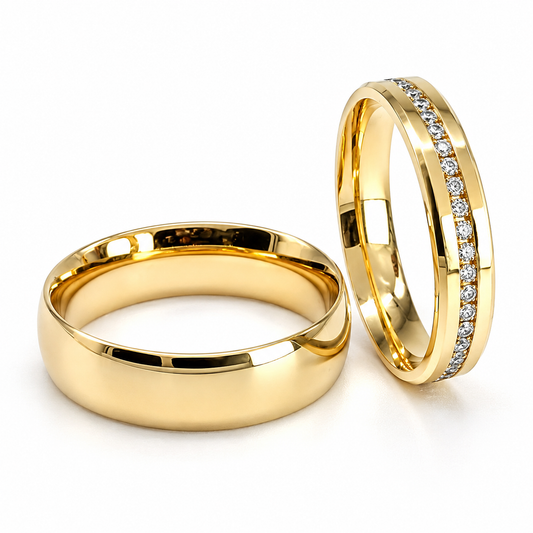 19A110-6LQ + 19A111LQ  Set de argollas matrimoniales en oro de 14 Kilates