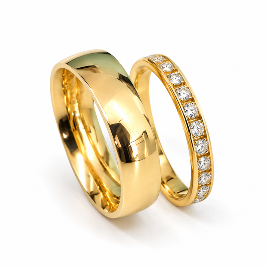 19A110-6LQ+22CHA04LQ Set de argollas matrimoniales en oro de 14 Kilates