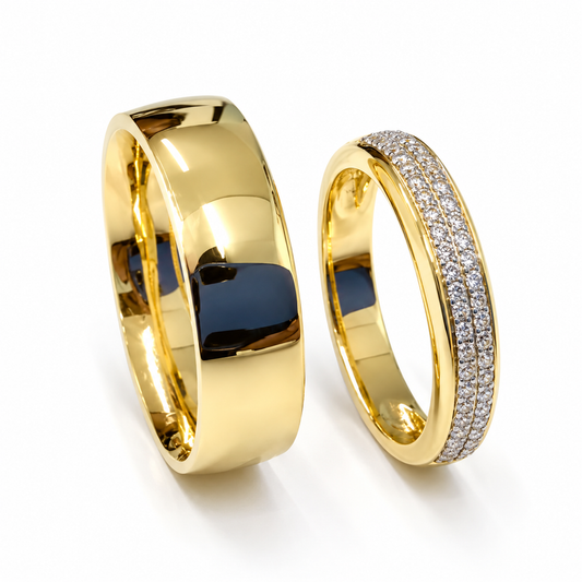 19A110-6LQ + 22CHA126052LQ Set de argollas matrimoniales en oro de 14 Kilates