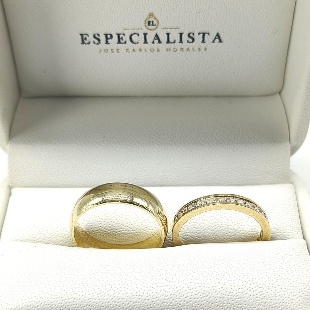 19A110-6LQ + 23CHA2049LQ Set de argollas matrimoniales en oro de 14 Kilates