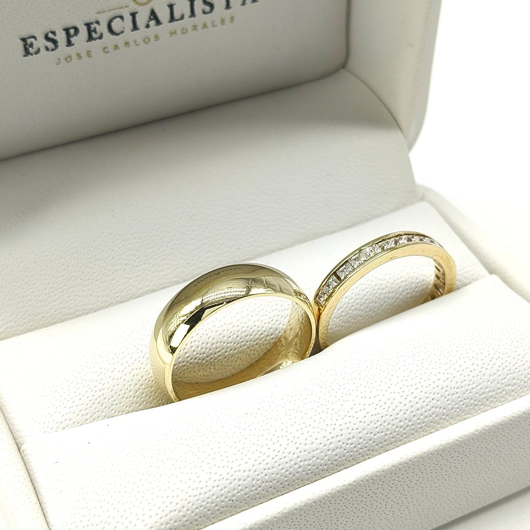 19A110-6LQ + 23CHA2049LQ Set de argollas matrimoniales en oro de 14 Kilates
