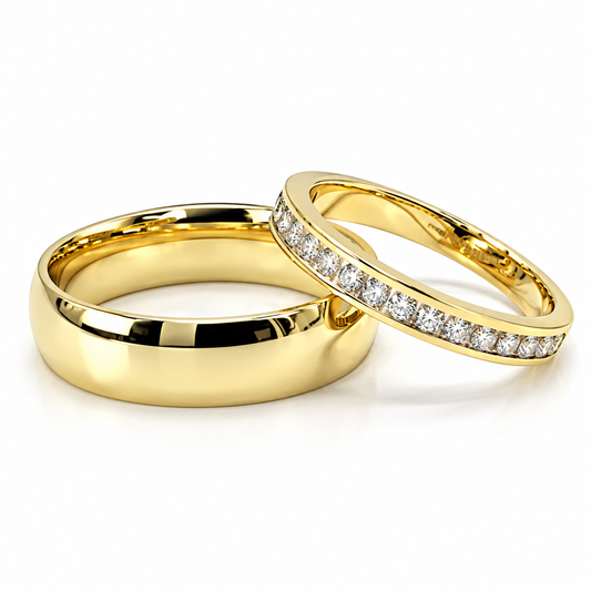 19A110-6LQ + 23CHA2049LQ Set de argollas matrimoniales en oro de 14 Kilates