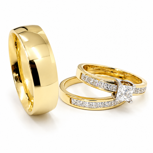 19A110-6LQ+23CHA263LQ+11ZA33LQ Trio Matrimonial en 14 kilates