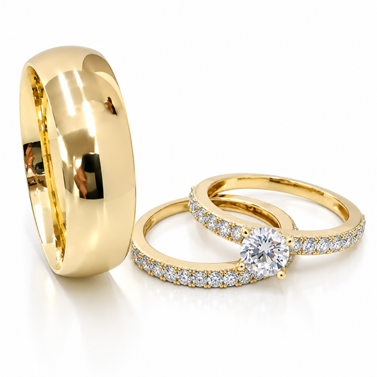 19A110-6LQ + 23CHA539LQ + 11ZA539LQ Trio matrimonial en oro amarillo de 14kts