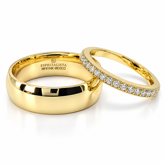 19A110-6LQ + 23CHA539LQ Set de argollas matrimoniales en oro de 14 Kilates.