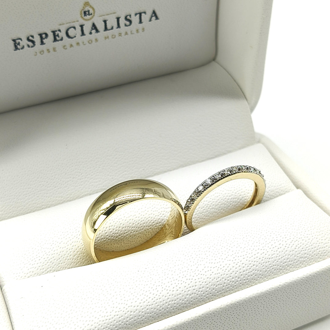 19A110-6LQ + 23CHA539LQ Set de argollas matrimoniales en oro de 14 Kilates.