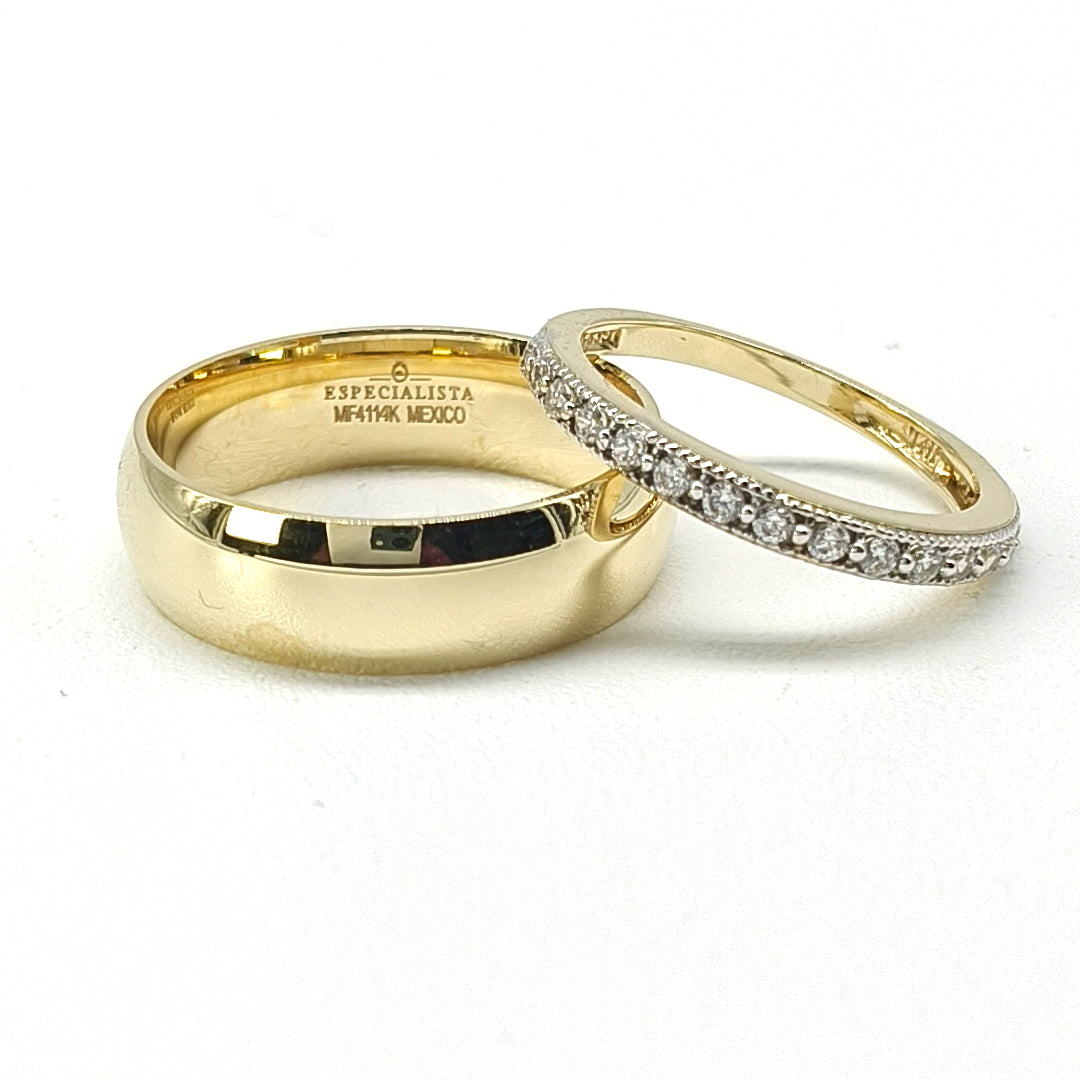 19A110-6LQ + 23CHA539LQ Set de argollas matrimoniales en oro de 14 Kilates.