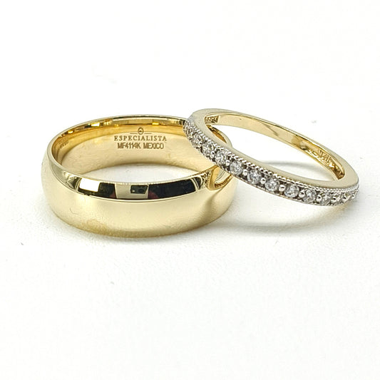 19A110-6LQ + 23CHA539LQ Set de argollas matrimoniales en oro de 14 Kilates.