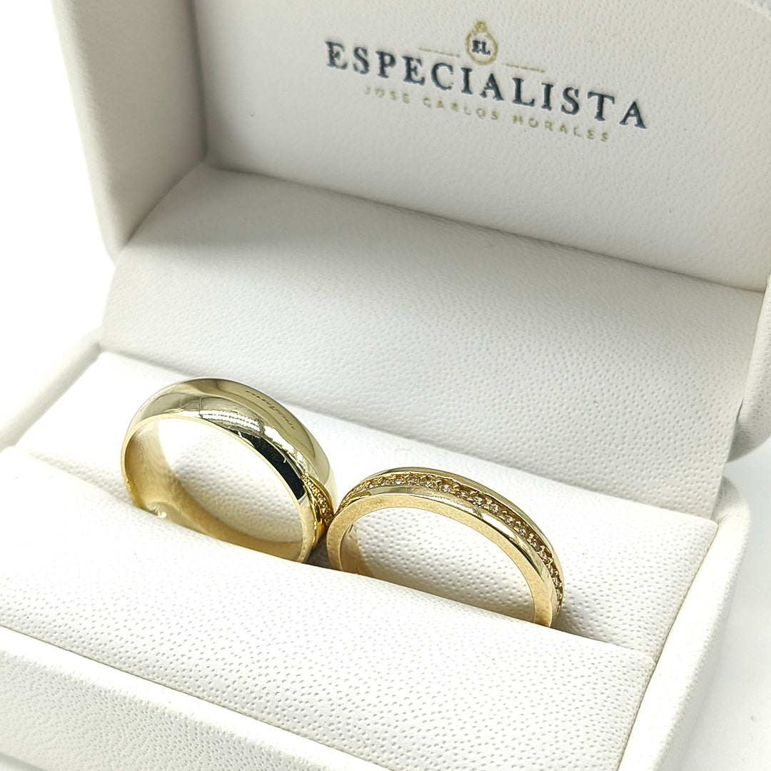 19A110-6LQ + 23CHA568LQ Set de argollas matrimoniales en oro de 14 Kilates