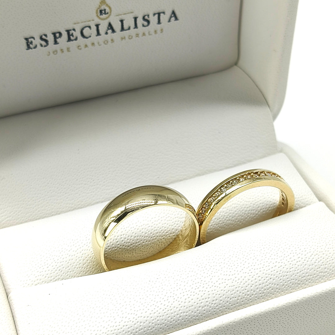 19A110-6LQ + 23CHA568LQ Set de argollas matrimoniales en oro de 14 Kilates