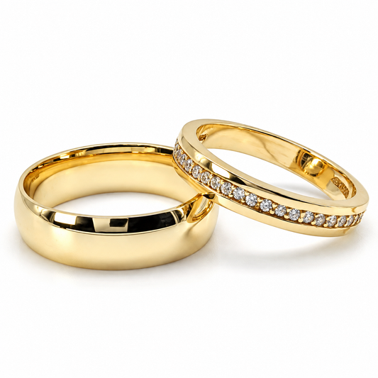 19A110-6LQ + 23CHA568LQ Set de argollas matrimoniales en oro de 14 Kilates