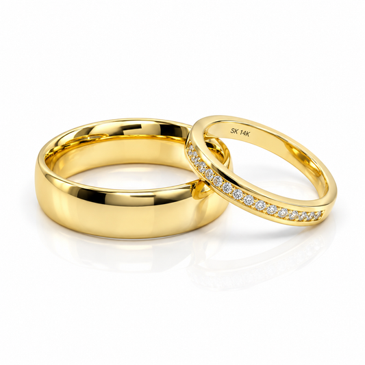19A110-6LQ + 23CHA597LQ Set de argollas matrimoniales en oro de 14 Kilates