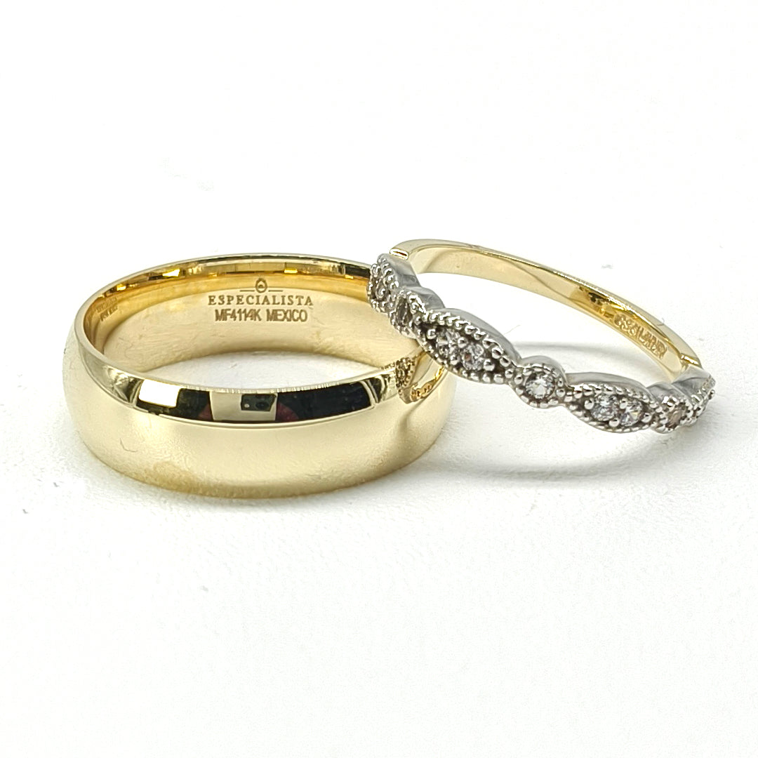 19A110-6LQ + 23CHA599LQ Set de argollas matrimoniales en oro de 14 Kilates