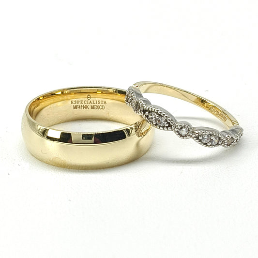 19A110-6LQ + 23CHA599LQ Set de argollas matrimoniales en oro de 14 Kilates