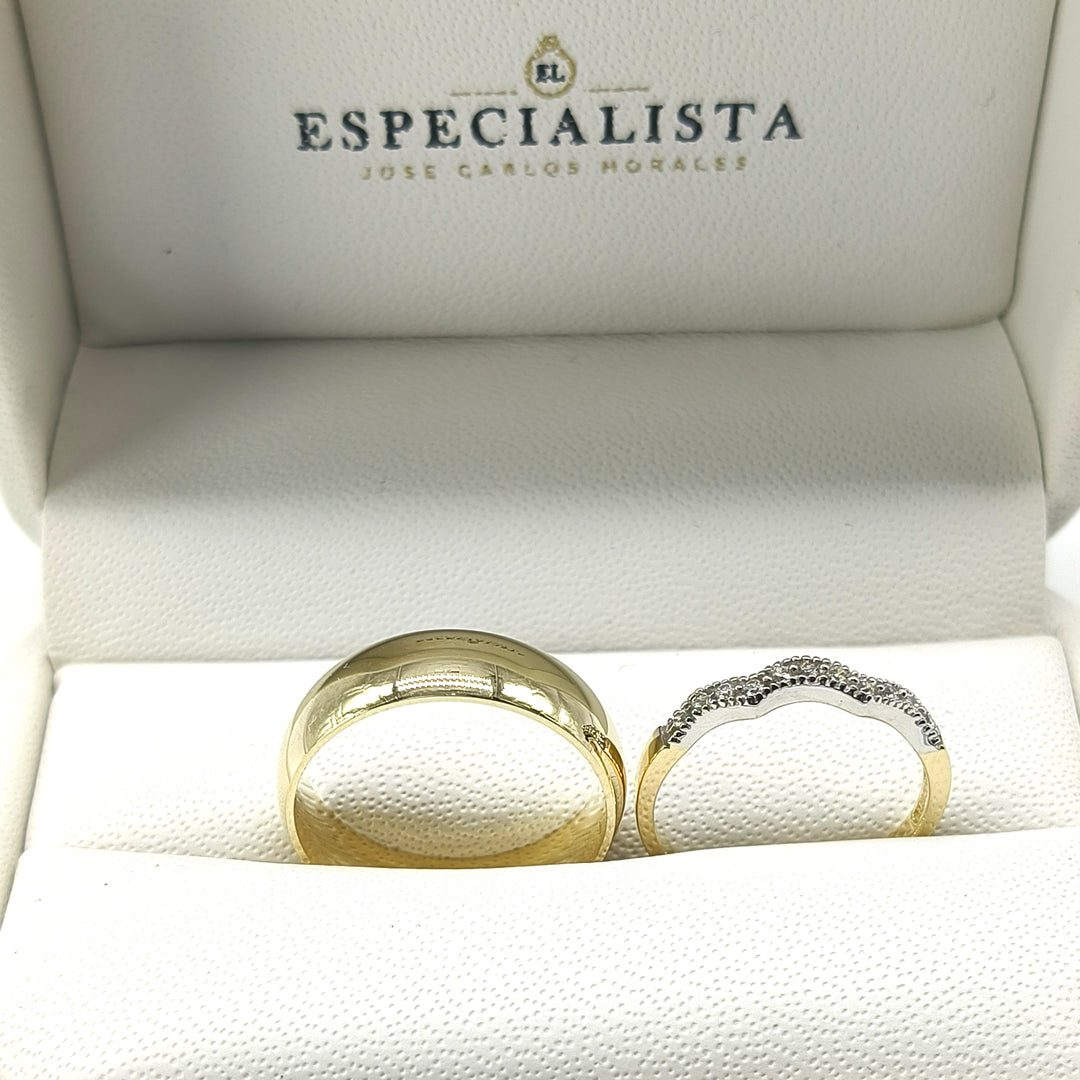 19A110-6LQ + 23CHA639LQ Set de argollas matrimoniales en oro de 14 Kilates.