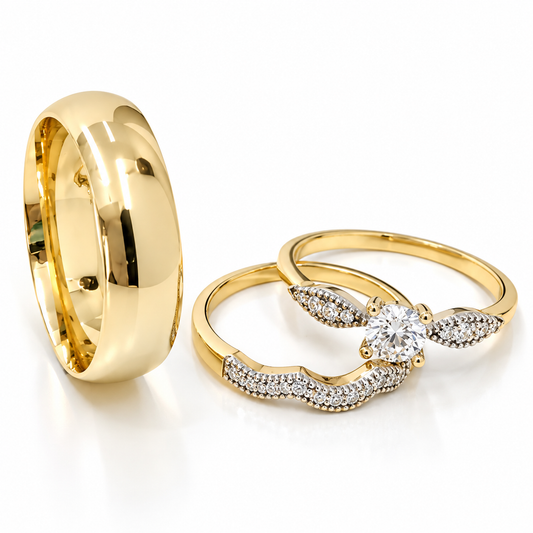 19A110-6LQ + 23CHA639LQ + 11ZA639LQ Trio matrimonial en oro amarillo de 14kts