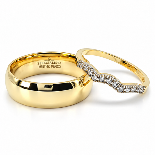 19A110-6LQ + 23CHA639LQ Set de argollas matrimoniales en oro de 14 Kilates.