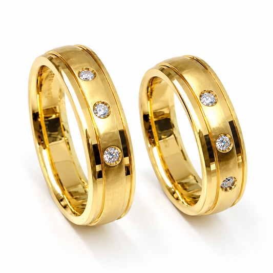 19A23-6LQ Set de argollas matrimoniales en oro de 14 Kilates