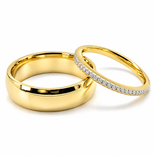 19A73-6LQ + 22CHA141806LQ Set de argollas matrimoniales en oro de 14 Kilates