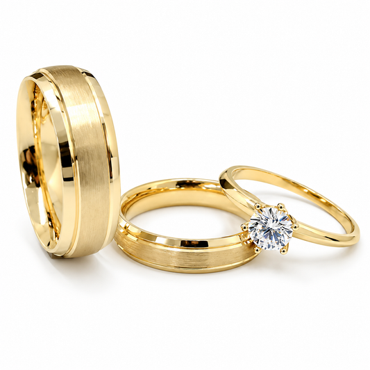 19B5AV-64LQ +11ZA528LQ Trio Matrimonial en 14 kilates
