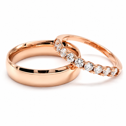 19R110-5LQ+23CHR4746LQ Set de Argolla de Matrimonio en 14 kilates y Churumbela en oro rosa