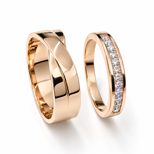 19R2598-6LQ + 23CHR263LQ Set de Argolla de Matrimonio y Churumbela en oro rosa de 14 Kilates.