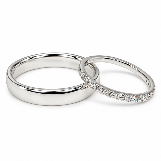 Set de Argolla de Matrimonio de 10 Kilates y Churumbela en oro blanco de 14 Kilates con Diamantes naturales | 20B110-4LQ + 22CHB4901LQ