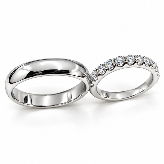 Set de Argolla de Matrimonio y Churumbela en oro blanco de 14 Kilates con Diamantes naturales | 20B110-4LQ + 22CHB105198LQ