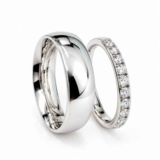 Set de Argolla de Matrimonio y Churumbela en oro blanco de 14 Kilates con Diamantes naturales | 20B110-4LQ + 22CHB117451LQ