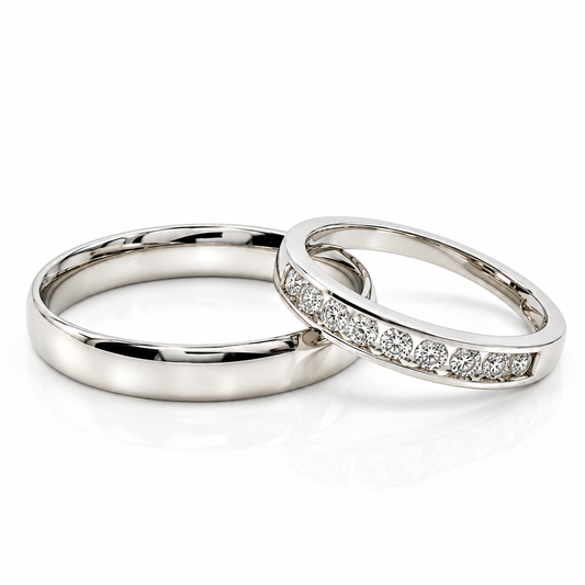 Set de Argolla de Matrimonio y Churumbela en oro blanco de 14 Kilates con Diamantes naturales | 20B110-4LQ + 22CHB131438LQ