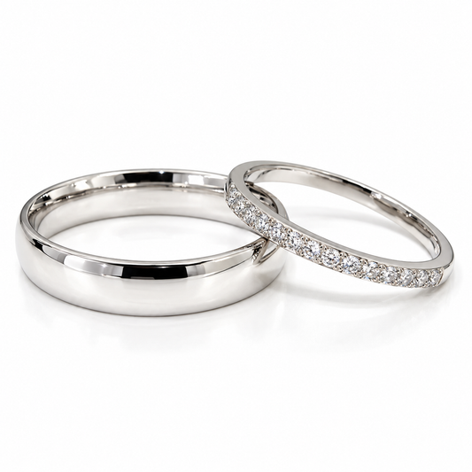 Set de Argolla de Matrimonio y Churumbela en oro blanco de 14 Kilates con Diamantes naturales | 20B110-4LQ + 22CHB4761LQ
