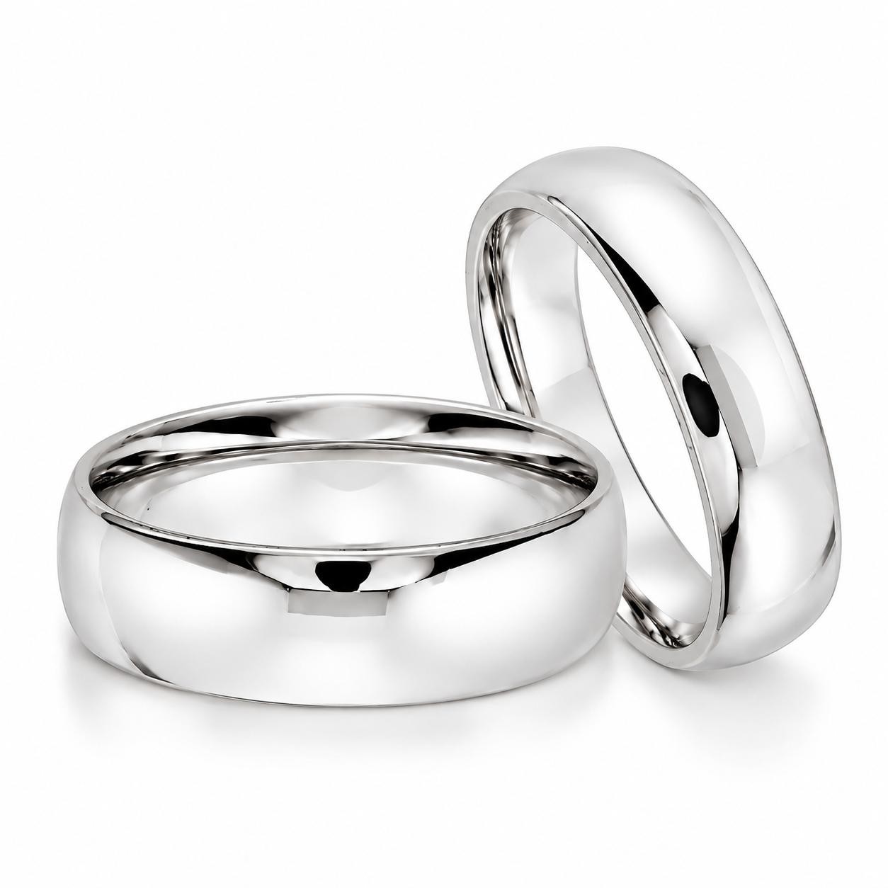 20B110-64LQ Par de Argollas de Matrimonio lisas tradicionales en oro blanco de 10 o 14 Kilates