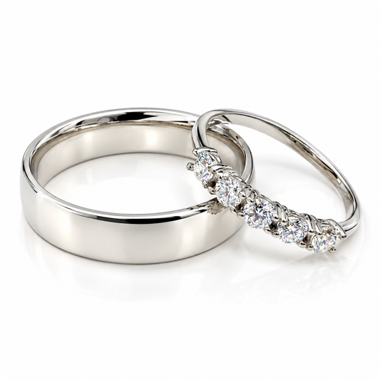 Set de Argolla de Matrimonio y Churumbela en oro blanco de 14 Kilates con Diamantes naturales | 20B110-6LQ + 22CHB3893LQ