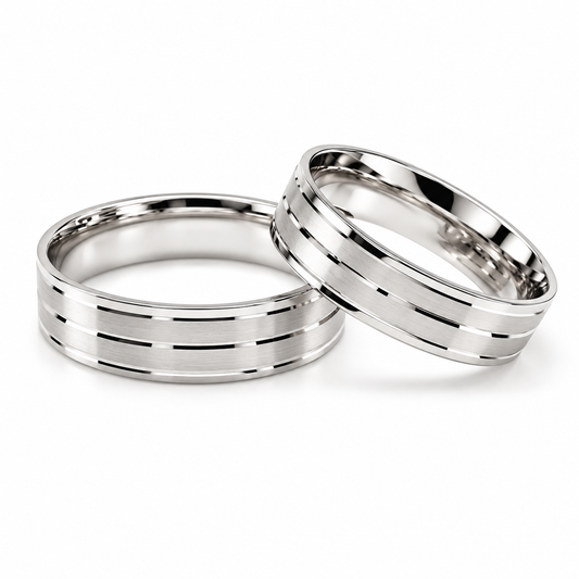 Argollas de matrimonio en oro blanco con tres líneas | 20B155L-5LQ