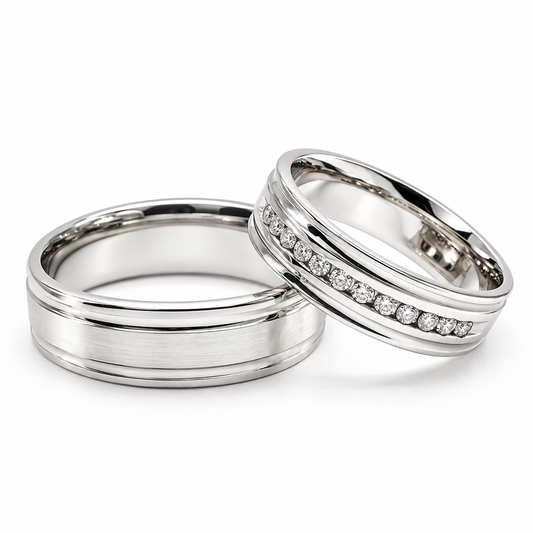 Par de argollas de matrimonio en oro blanco de 14 kilates | 20B196-6LQ
