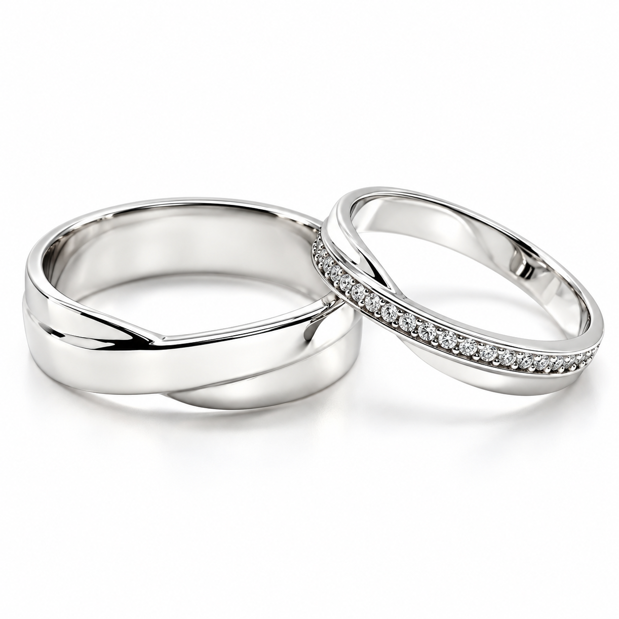 Argollas de matrimonio en oro blanco con circonias y diseño curvo | 20B2598-64LQ