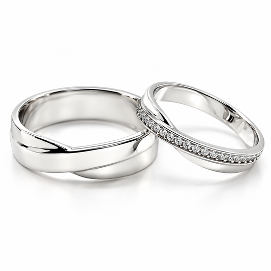 Argollas de matrimonio en oro blanco con circonias y diseño curvo | 20B2598-64LQ