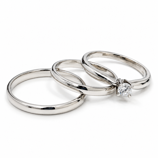 Trio Matrimonial en oro blanco de 14 kilates | 20B33-2LQ + 11ZB568LQ