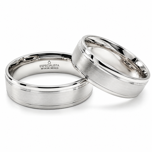 Argollas de matrimonio en oro blanco con centro mate y bordes pulidos | 20B45-6LQ