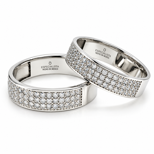 Argollas de matrimonio en oro blanco con varias filas de circonias | 20B48LQ