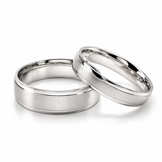 Argollas de matrimonio en oro blanco mate de 6 y 4 mm | 20B5-64LQ