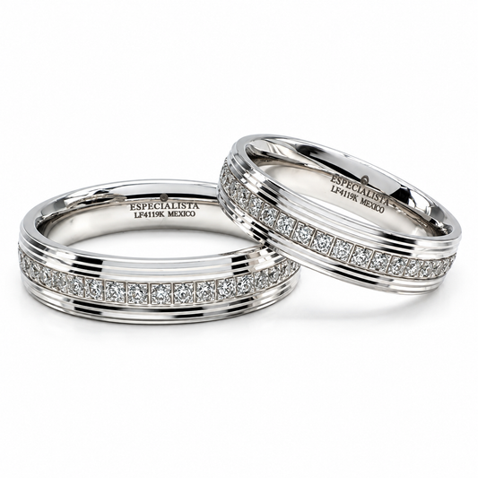 Argollas de matrimonio en oro blanco con diamantes y líneas | 20B675LQ